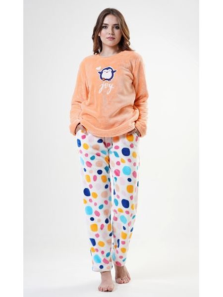 Dámské pyžamo dlouhé Kuličky - oranžová