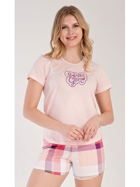 Dámské pyžamo šortky Super girl - světle lososová