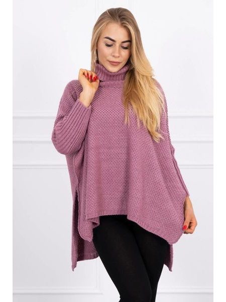 Svetr s rolákem a rozparky po stranách, tmavě růžová