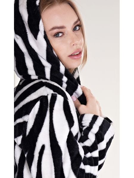 Dámský župan krátký s kapucí Zebra - černá