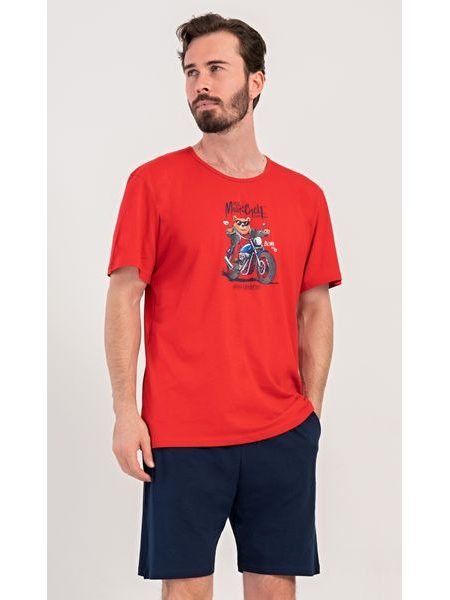 Pánské pyžamo šortky Motorkář - červená