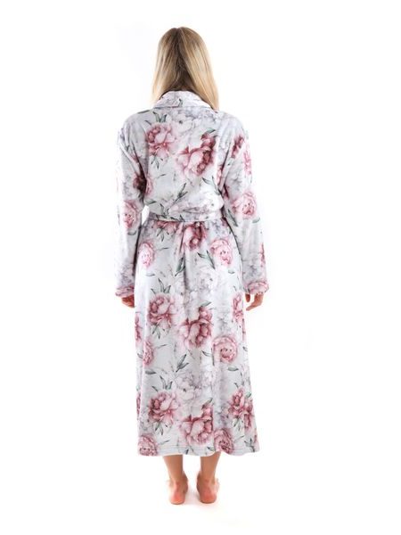 Dámský dlouhý župan s šálovým límcem Annie Světlé pivoňky