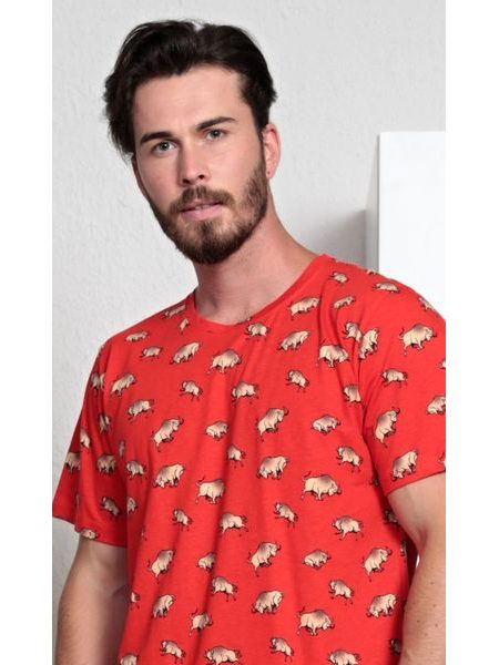 Pánské pyžamo dlouhé Býk - červená