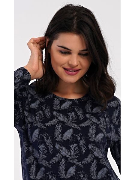 Dámské domácí šaty s dlouhým rukávem Isabela - tmavě modrá