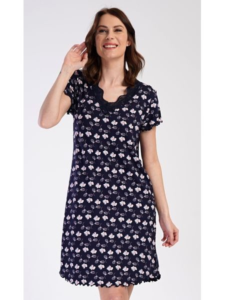 Dámská noční košile s krátkým rukávem Carmen - tmavě modrá