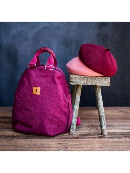 Klasický francouzský baret s anténkou, fialovo-růžový