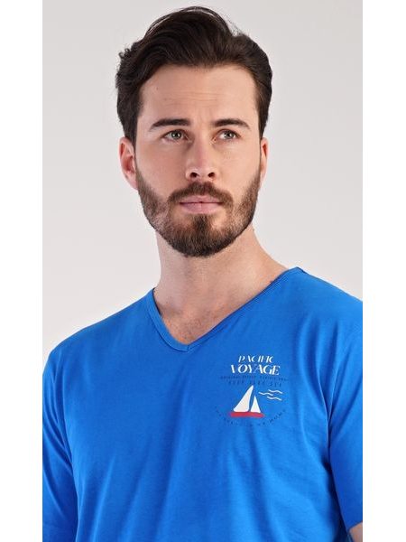 Pánské pyžamo dlouhé Loďka - modrá