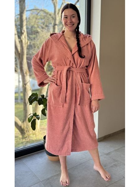 Dámský župan dlouhý s kapucí Broskev - lososová