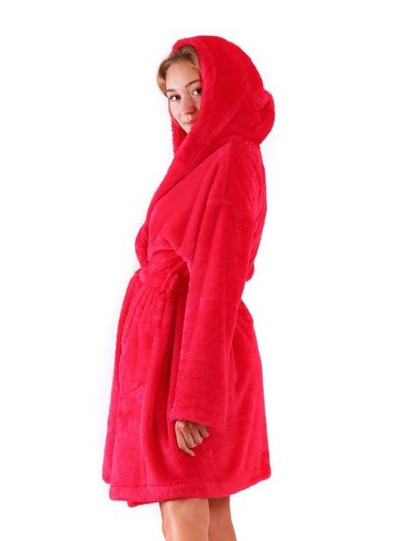 Dámský 3/4 hřejivý župan s kapucí LILLY EXTRA červená