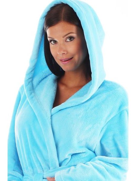 Dámský dlouhý hřejivý župan s kapucí SIENA tyrkysová