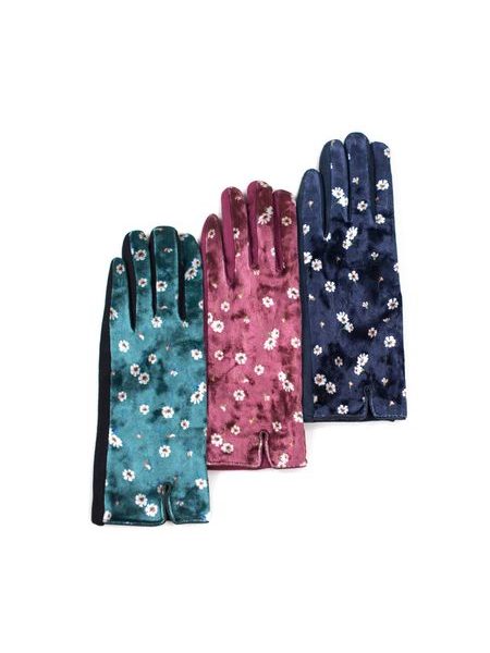 Rukavice s květinami modré