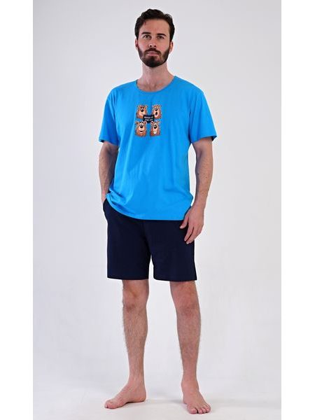 Pánské pyžamo šortky Méďa Happy - modrá