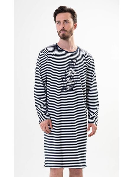 Pánská noční košile s dlouhým rukávem Plachetnice - tmavě modrá