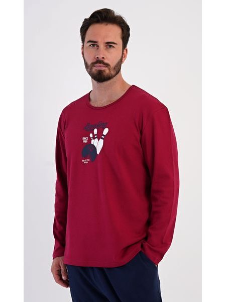 Pánské pyžamo dlouhé Bowling - vínová