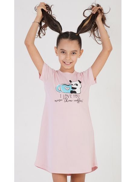 Dětská noční košile s krátkým rukávem Panda - světle lososová