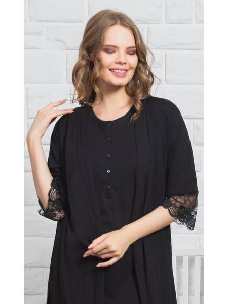 Dámský župan s noční košilí Adéla - černá