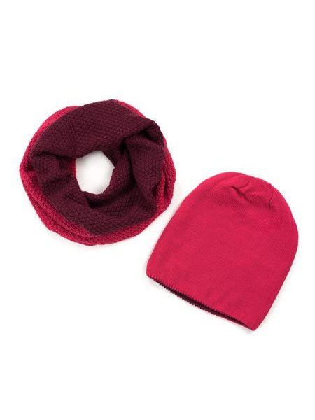 Sada nákrčník a čepice Double zelenočervená