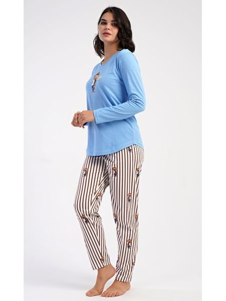 Dámské pyžamo dlouhé Bear - světle modrá