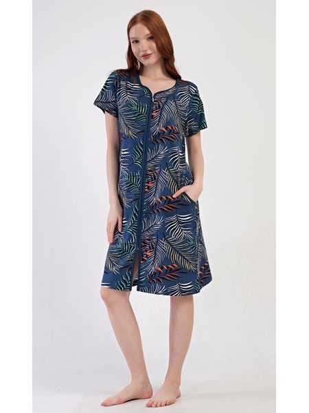 Dámské domácí šaty s krátkým rukávem Barbara - tmavě modrá