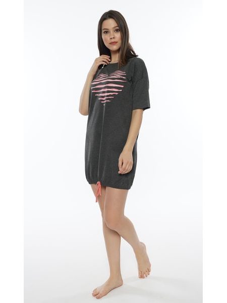 Dámské domácí šaty s krátkým rukávem Srdce - světle šedá