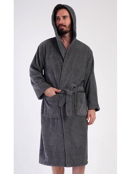 Pánský župan s kapucí Alex - tmavě šedá