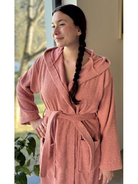 Dámský župan dlouhý s kapucí Broskev - lososová