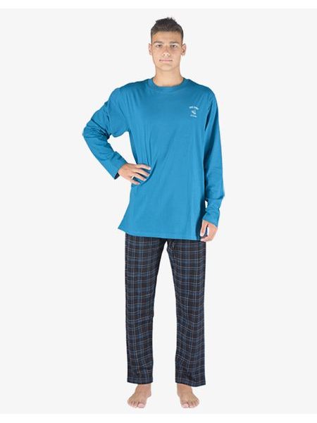 Pánské pyžamo dlouhé pánské, šité, s potiskem Pyžama 2023 79145P - petrolejová černá