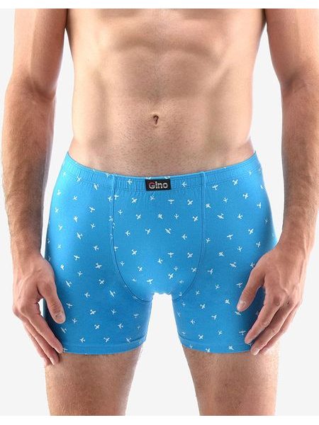 Pánské boxerky s delší nohavičkou, delší nohavička, šité, s potiskem 74147P - azurová bílá