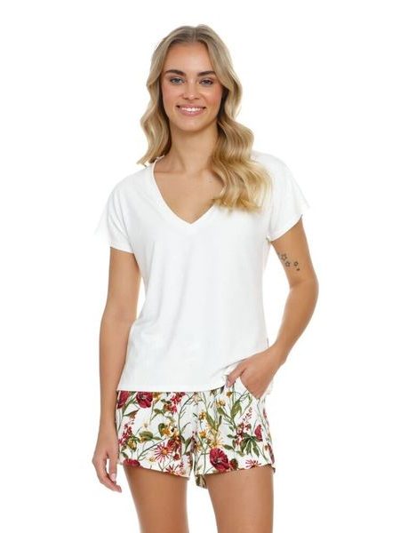 Dámské pyžamo Naturalia bílé s květinami