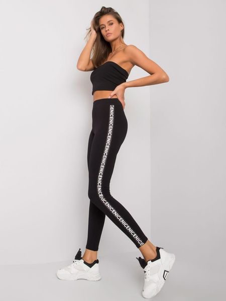 Dámské černo-stříbrné legíny s proužky