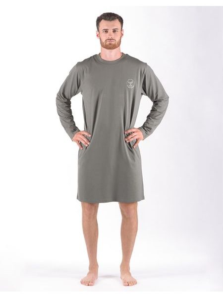 Pánské košile noční pánská dlouhý rukáv, šité, s potiskem Pyžama 2024 79181P - šedá bílá
