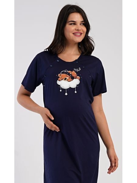 Dámská noční košile mateřská Méďa na obláčku - tmavě modrá