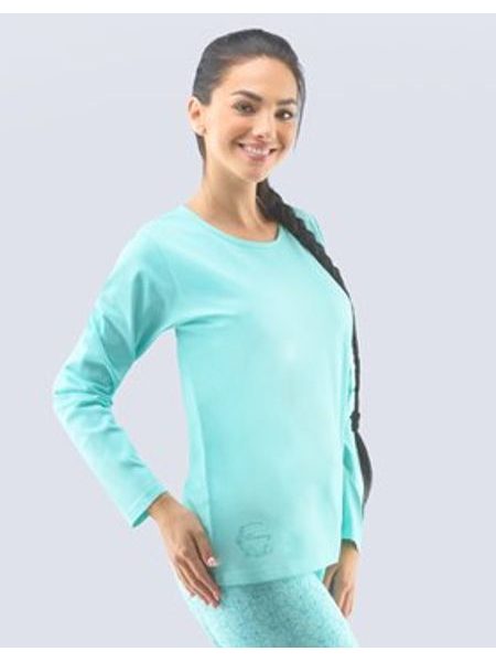 Dámské tričko s dlouhým rukávem dámské, dlouhý rukáv, šité, s potiskem 19523P - aqua
