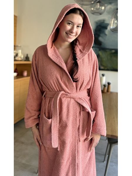 Dámský župan dlouhý s kapucí Broskev - lososová