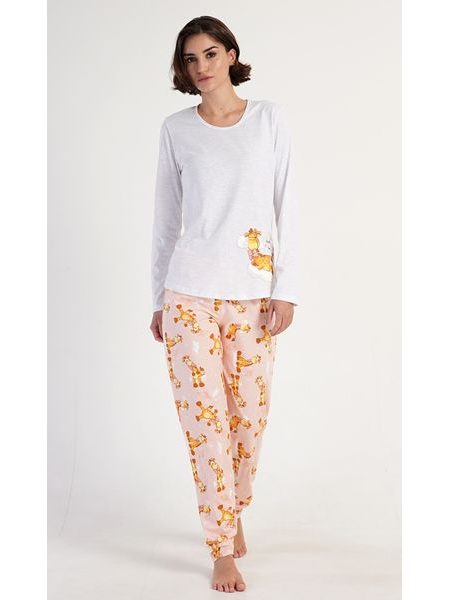 Dámské pyžamo dlouhé Žirafa - světle šedá