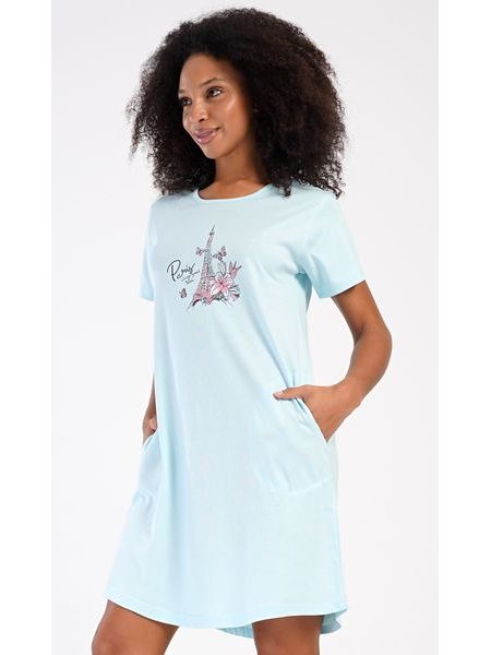 Dámské domácí šaty s krátkým rukávem Paris - světle modrá