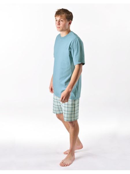 Pánské pyžamo krátké, šité, s potiskem 79188 - měsíc aqua