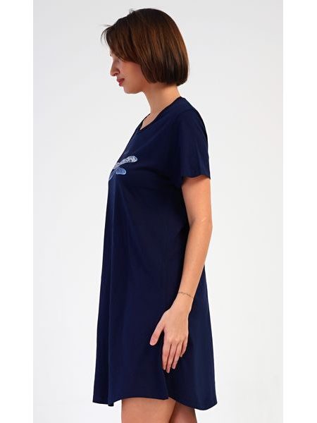 Dámská noční košile s krátkým rukávem Vážka - tmavě modrá