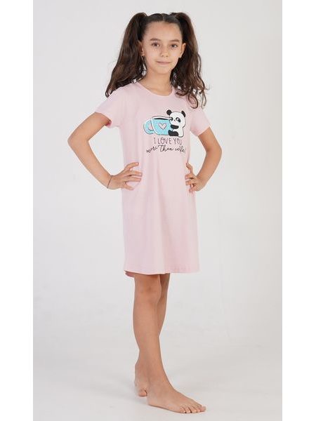 Dětská noční košile s krátkým rukávem Panda - světle lososová