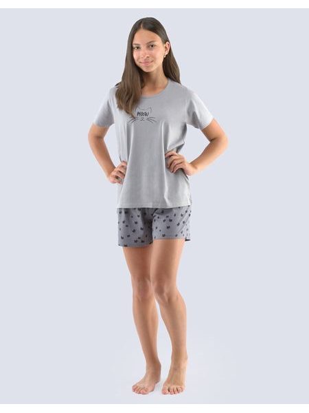 GINA dětské pyžamo krátké dívčí, šité, s potiskem 29006P - šedá černá