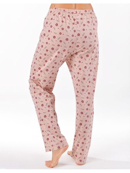 Dámské kalhoty dlouhé pyžamové, šité, bokové, s potiskem 19177 - šedohnědá bílá