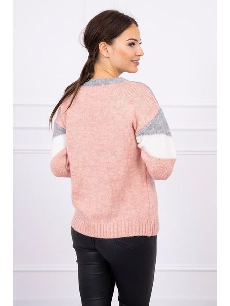 Svetr s geometrickými vzory, šedivá + světle růžová
