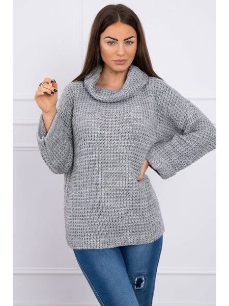 Svetr se svinutým rukávem, šedivá
