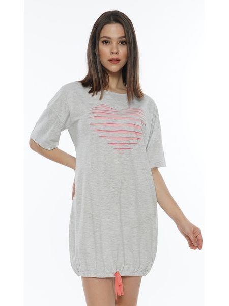 Dámské domácí šaty s krátkým rukávem Srdce - světle šedá