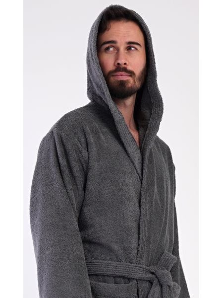 Pánský župan s kapucí Alex - tmavě šedá