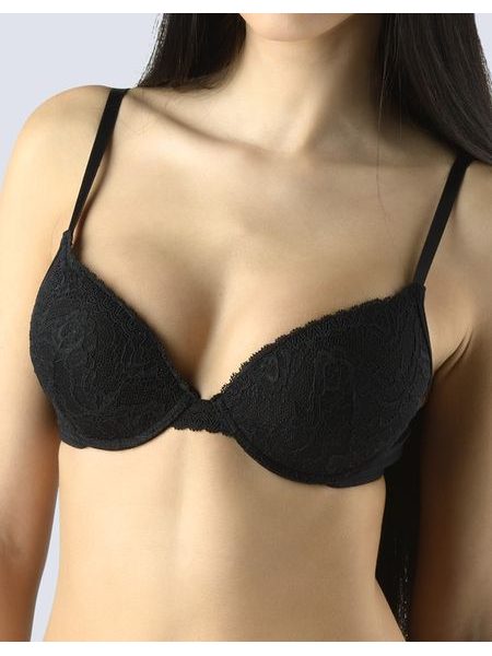GINA dámské podprsenka push-up, šité, s krajkou, jednobarevné Delicate 17001P - černá