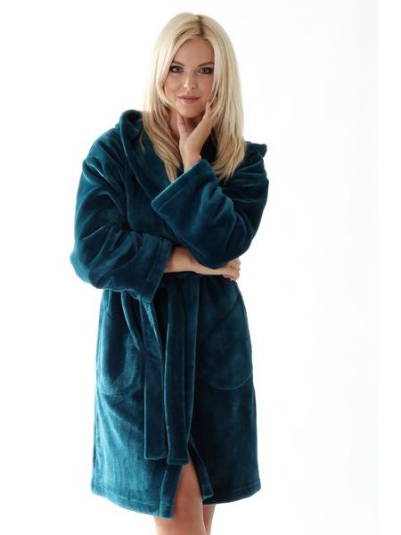 Dámský 3/4 hřejivý župan s kapucí SIENA petrolejová