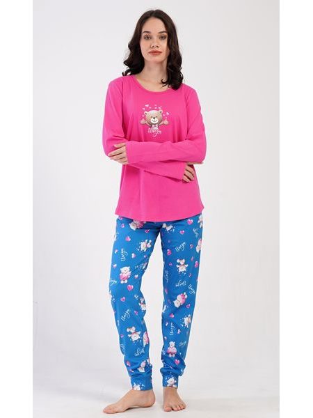 Dámské pyžamo dlouhé Méďa I love you - modrá