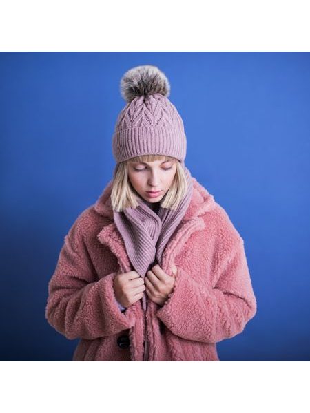 Sada pletené čepice a šály Lomnice starorůžová