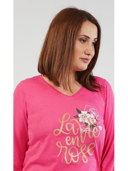 Dámské pyžamo dlouhé Rose - tmavě růžová